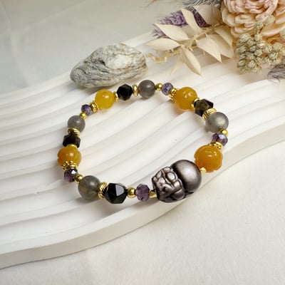 平安擋煞/招財納福-《銀曜貔貅黃玉蓮花手鍊》2