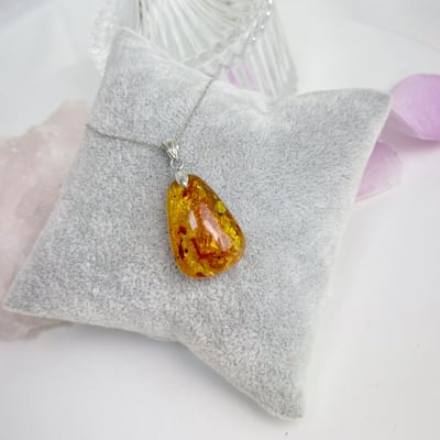 黃金花珀琥珀項鍊-13