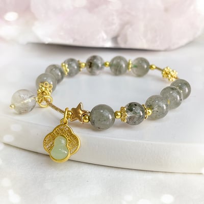 招財/事業-《和田玉葫蘆綠幽靈水晶手鍊》4