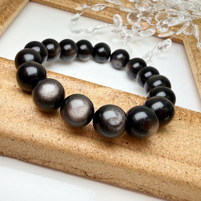 招財/避邪/防小人-《12mm高光銀曜手珠》2