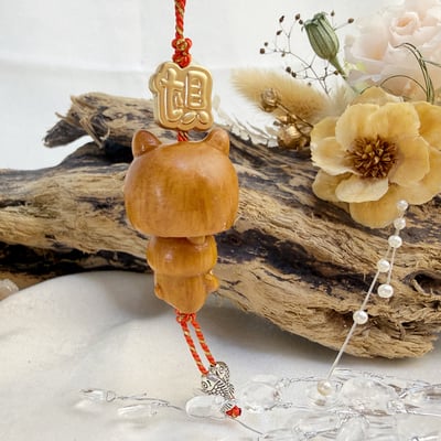 鎮定安神/可愛療癒-《檀木面具貓吊飾·鑰匙圈》4