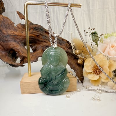 吉祥平安/玉觀音-《緬甸玉油青翡翠觀音項鍊》5