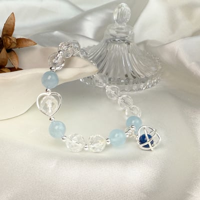 心靈/平安/淨化-《海藍寶白水晶銀飾手鍊》2