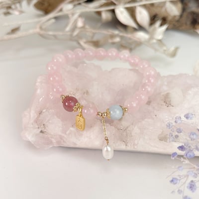 草莓粉晶·海藍寶手鍊1