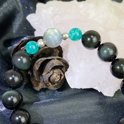 收藏級-墨西哥彩虹黑曜拉長天河手鍊2