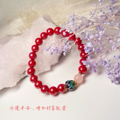 避邪擋煞 / 開運招財-《粉晶銅蓮花帝王砂硃砂手鍊》2