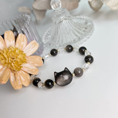 避邪/平安/招財-《銀曜貓咪白水晶手鍊》1