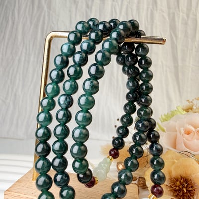 珍品收藏/守護的能量-《油青翡翠三圈平安扣手鍊》4