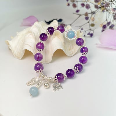 花朵紫水晶海藍寶手鍊1