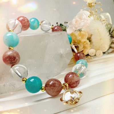 貴人/正能量/思緒-《星球貝母草莓天河手鍊》3