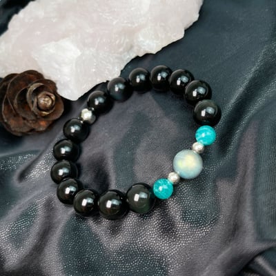 收藏級-墨西哥彩虹黑曜拉長天河手鍊4