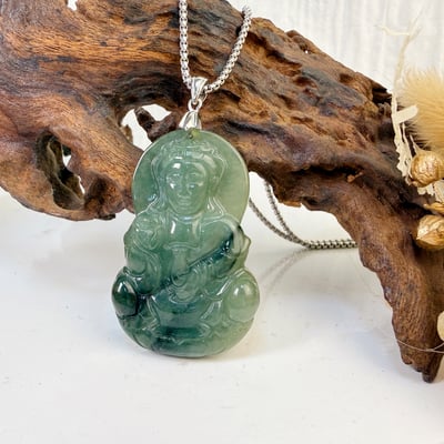 吉祥平安/玉觀音-《緬甸玉油青翡翠觀音項鍊》3