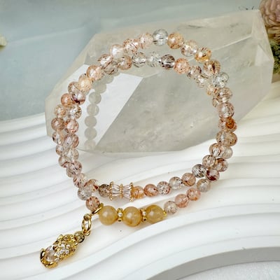 擋煞/招財-《雙圈黑金超七鈦晶貔貅手鍊》4