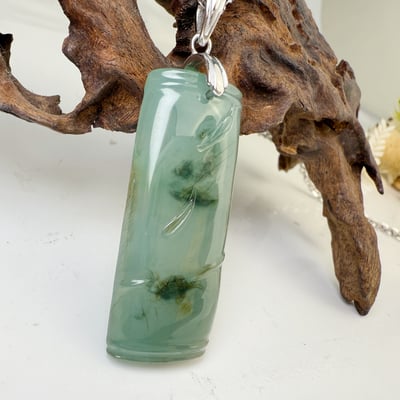 平安納福-《冰飄花油青竹子玉珮項鍊》7