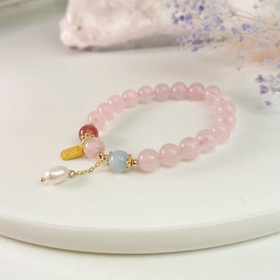 草莓粉晶·海藍寶手鍊3