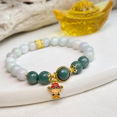 吉祥平安/緬甸玉-《雙色緬甸玉財神手鍊》2
