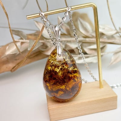 辟邪去災/招財納福-《黃金花珀琥珀項鍊》-14