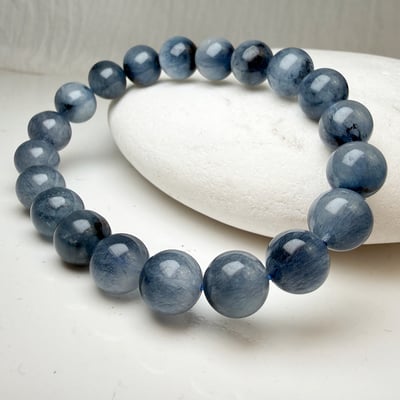 心靈/思維/沉穩-《10mm水墨鋼絲藍兔毛手鍊》3