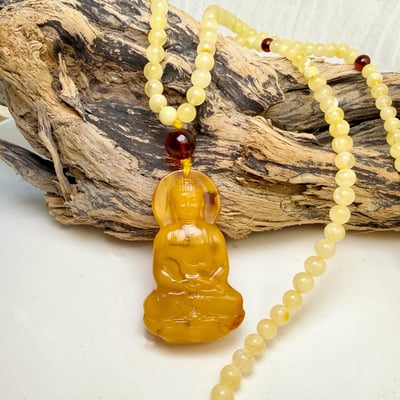 辟邪去災/招財納福-《老礦蜜蠟釋迦摩尼佛琥珀項鍊》5