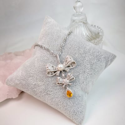 錳鋁榴石蝴蝶結珍珠項鍊2