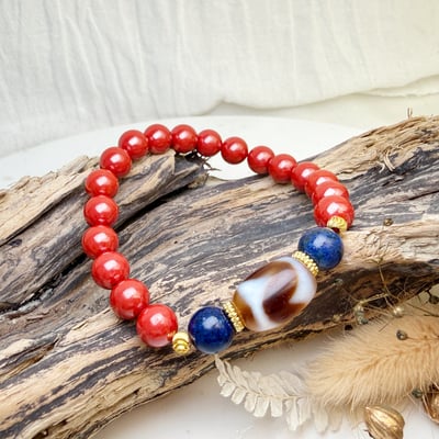 心靈寶石/招財/擋煞-《虎牙天珠青金石硃砂手鍊》3