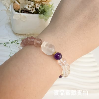 平安/招財/貴人-《白水晶貔貅紫晶南紅手鍊》6