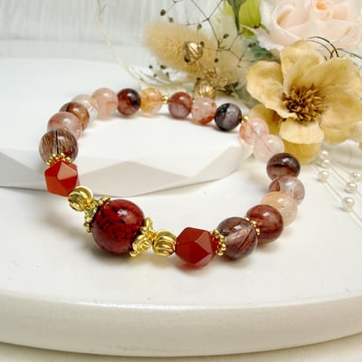 提升氣場/避邪平安/正能量-《晶礦硃砂紅膠花手鍊》2