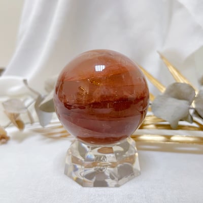 火晶·紅膠花水晶球擺件4