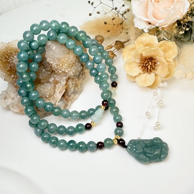 珍品收藏/守護的能量-《油青種翡翠貔貅三圈手鍊》3