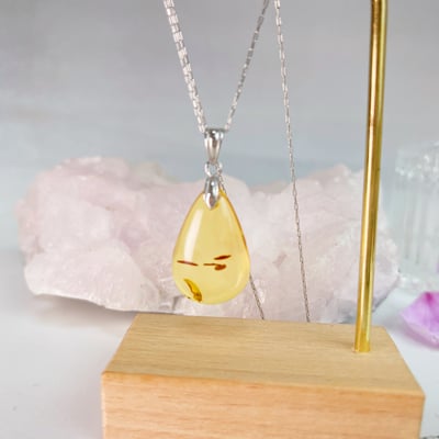 黃金花珀琥珀項鍊-41