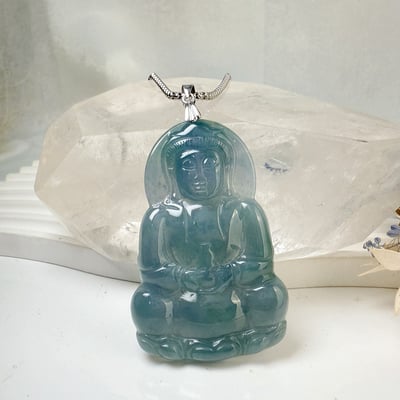 平安吉祥/心靈安定-《瓜料藍水種觀音翡翠項鍊》4