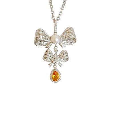 錳鋁榴石蝴蝶結珍珠項鍊1