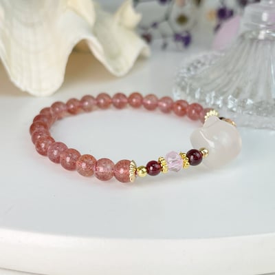 平安健康/貴人-《玉髓貓咪+草莓晶手鍊》4