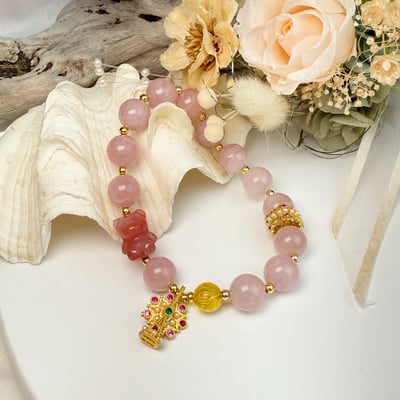 轉運/貴人/桃花-《軟糖熊摩天輪·馬達加斯加粉晶手鍊》2