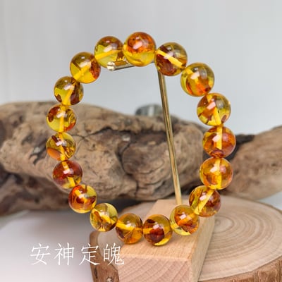 收藏級/天然琥珀-《11.5mm黃金花珀/琥珀手珠》4