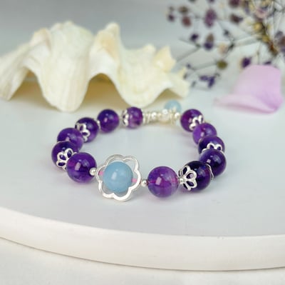花朵紫水晶海藍寶手鍊2