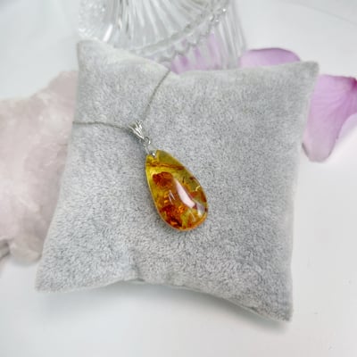 黃金花珀琥珀項鍊-73