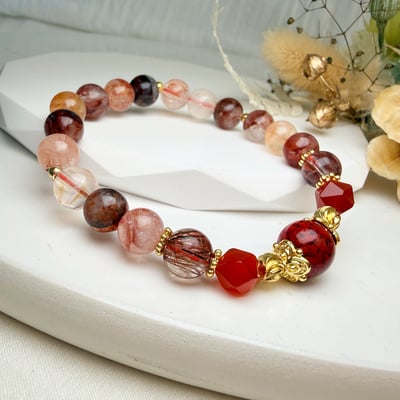 提升氣場/避邪平安/正能量-《晶礦硃砂紅膠花手鍊》4