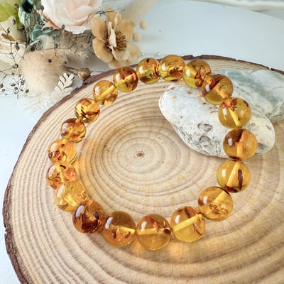 擋煞招財/天然琥珀-《10mm黃金花珀琥珀手鍊》4