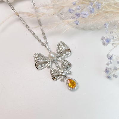 錳鋁榴石蝴蝶結珍珠項鍊6