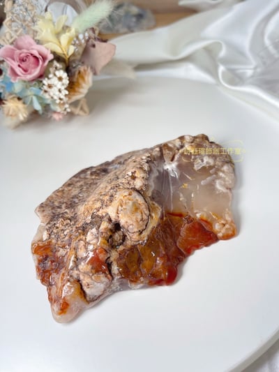 櫻花瑪瑙帶皮透料原礦片5