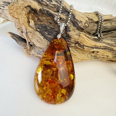 避邪擋煞/招財納福-《精品滿花黃金花珀琥珀項鍊》6