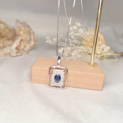 方型鑲鑽幾何藍寶項鍊2