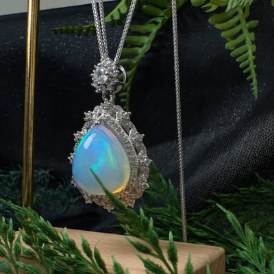 高韻光遊彩/透體料-《頂級高光遊彩蛋白石珠寶項鍊》厚料水滴7