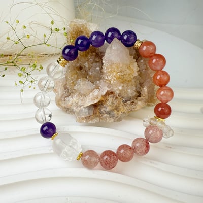 平安/招財/貴人-《白水晶貔貅紫晶南紅手鍊》2