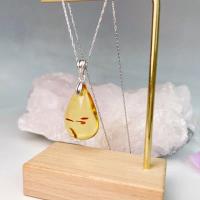 黃金花珀琥珀項鍊-42