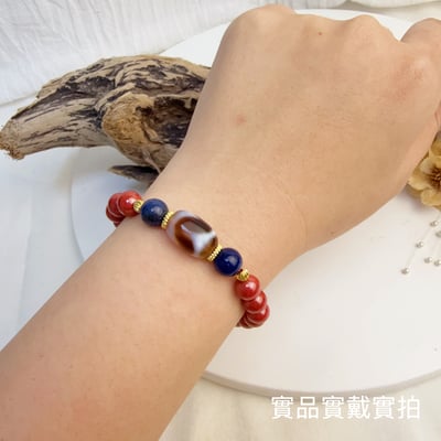 心靈寶石/招財/擋煞-《虎牙天珠青金石硃砂手鍊》5