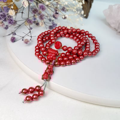 避邪擋煞/開運招財-《6mm貔貅帝王砂108唸珠》硃砂2