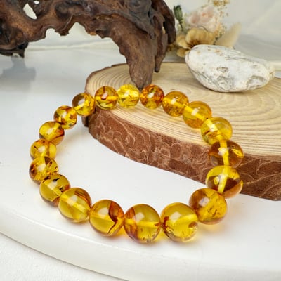 擋煞招財/天然琥珀-《10mm黃金花珀琥珀手鍊》2