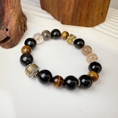 擋煞/招財-《避邪黑曜事業金超七手鍊》2